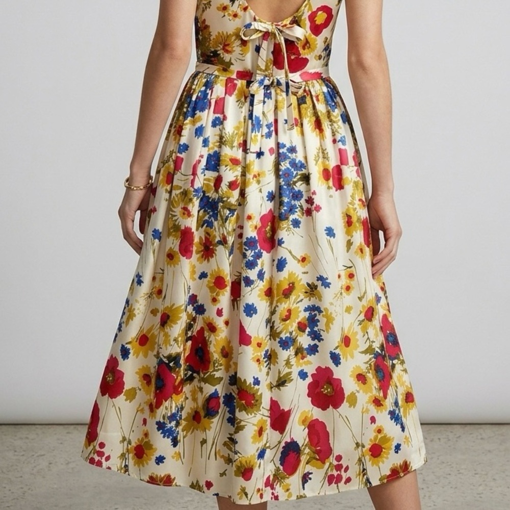 Vintage 1960s Saks Fifth Avenue Silk Floral Dress Fit & Flare Poppy Print Sz XS - Picture 8 of 16
